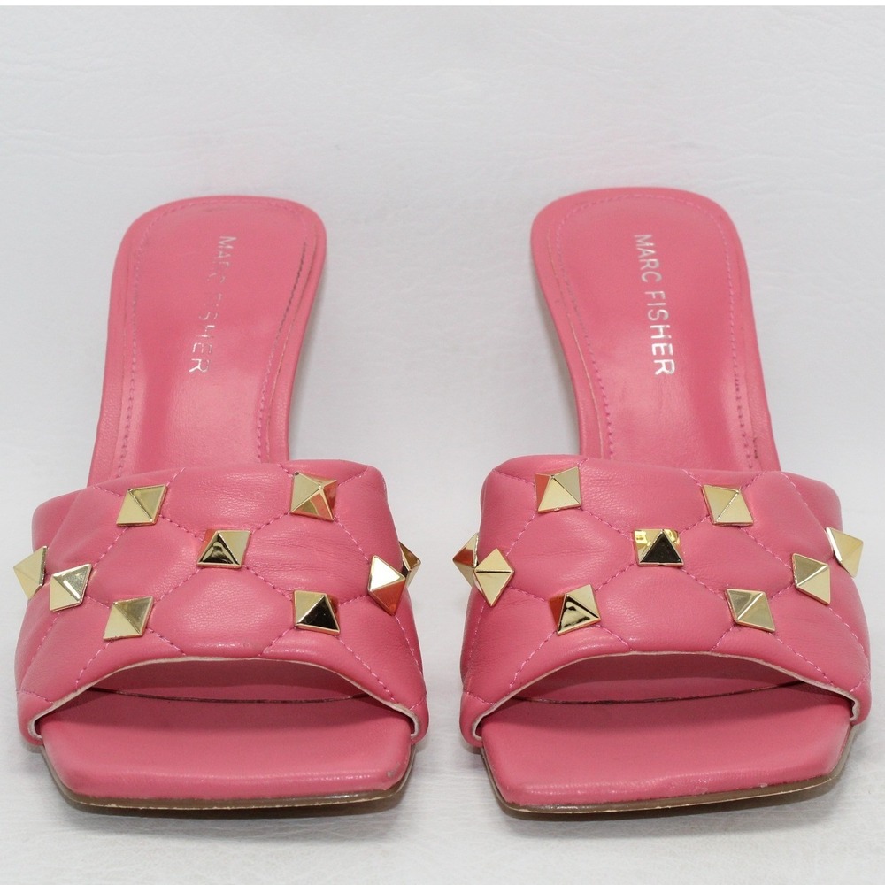 Marc Fisher MFDACORIN Pink Studded Quilted Square Toe Stiletto Heel Sandals 6M